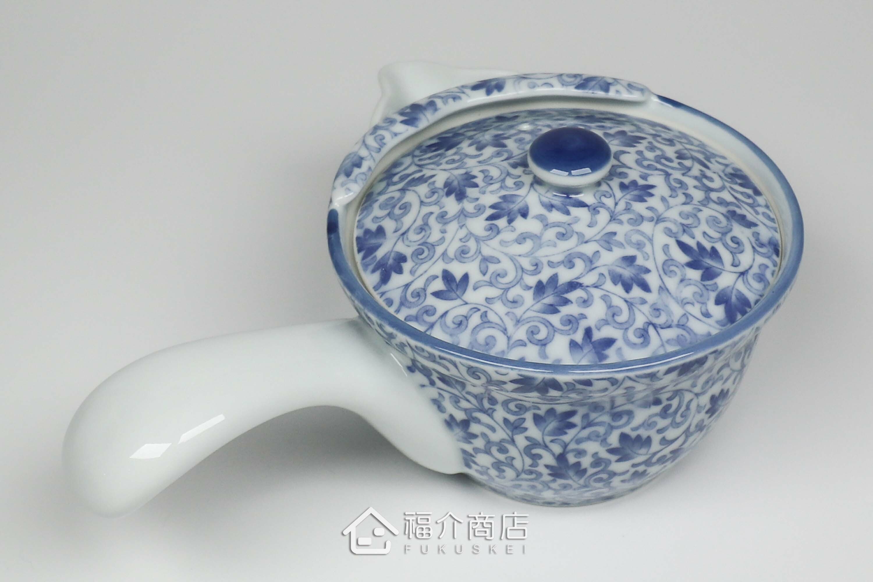 泡茶用白青色有藤蔓花紋的250cc陶茶壺