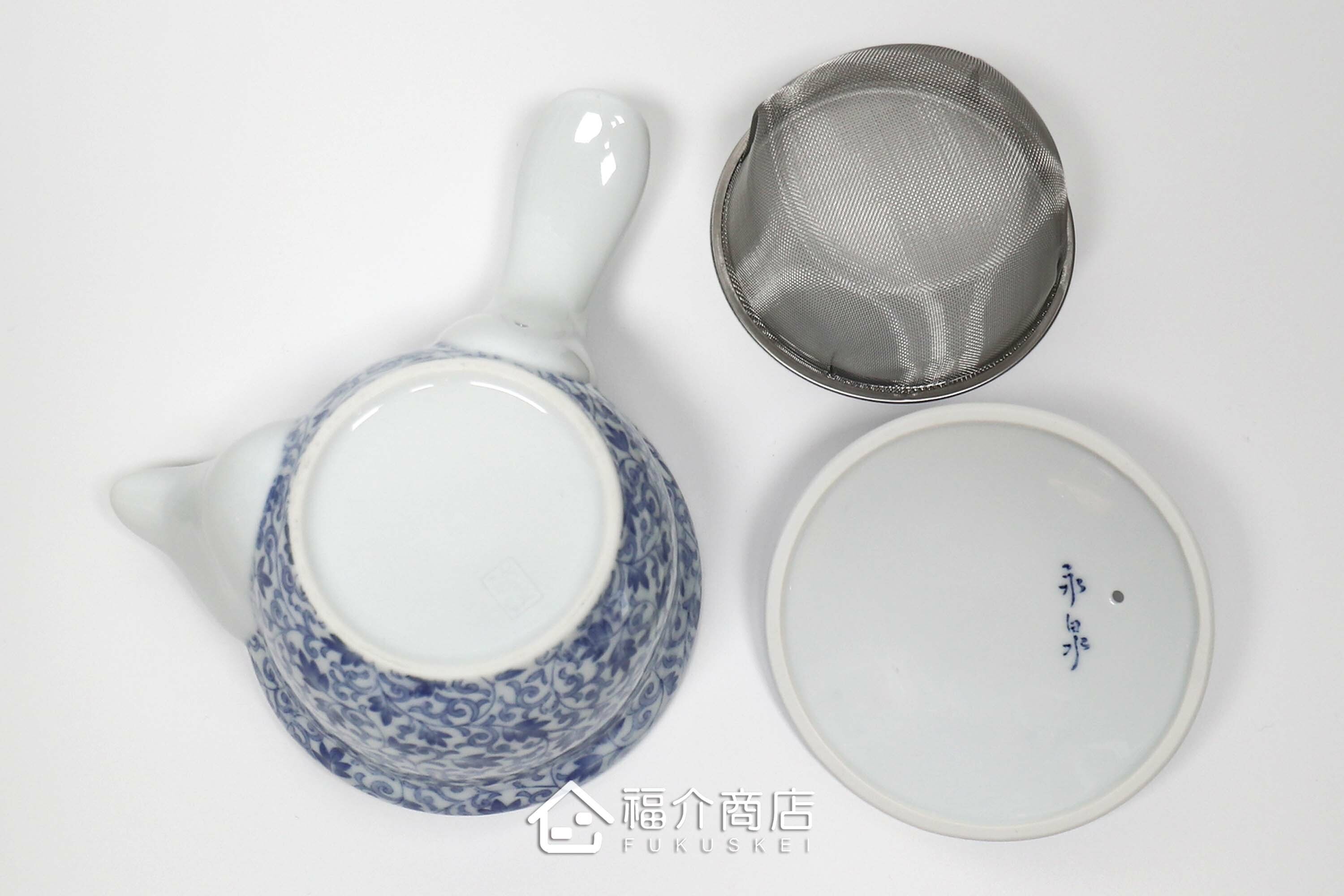 泡茶用白青色有藤蔓花紋的250cc陶茶壺