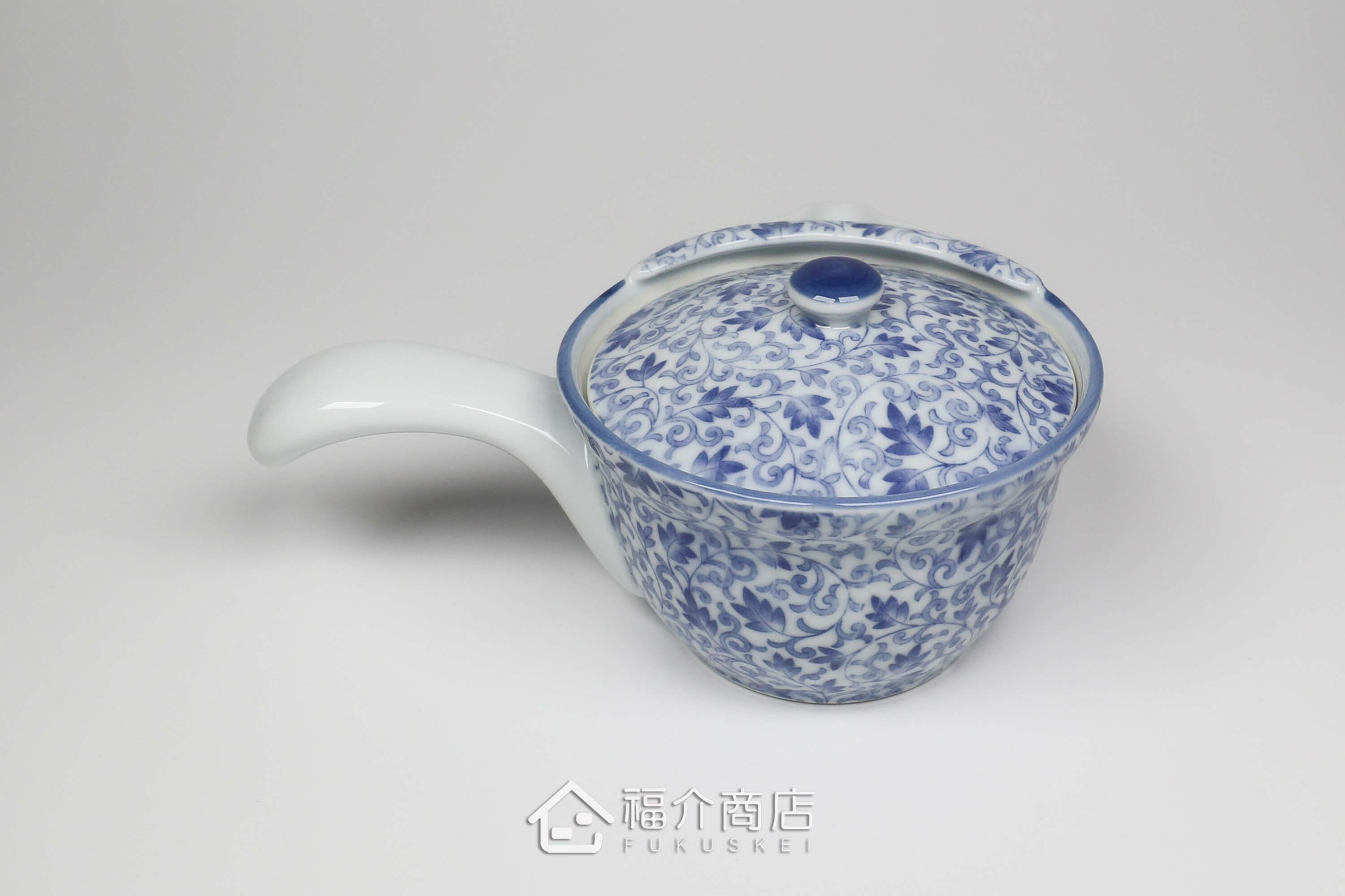 泡茶用白青色有藤蔓花紋的250cc陶茶壺