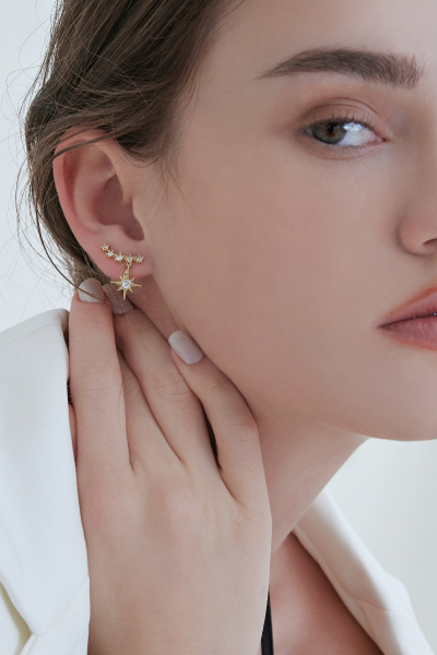 垂墜鋯石星芒。夾式耳環