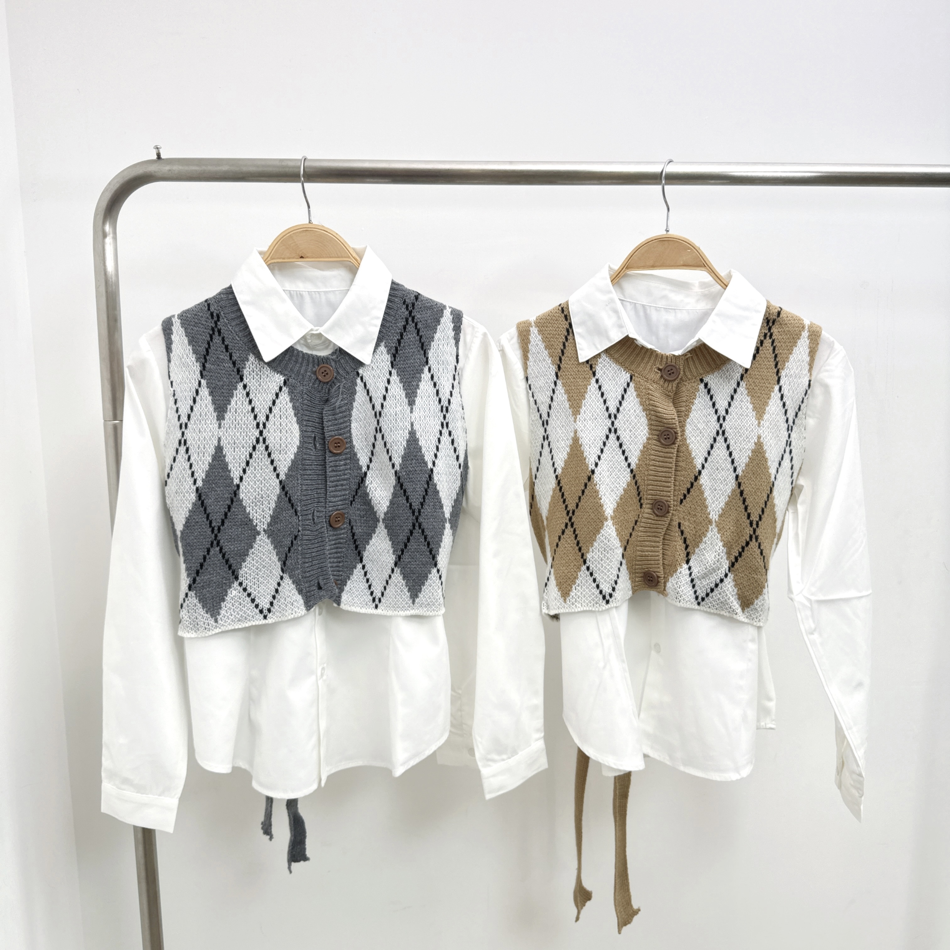 後綁結菱格冷背心+恤衫兩件套 (F1-F2)