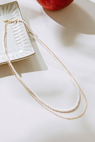 小米粒珍珠。雙層項鍊