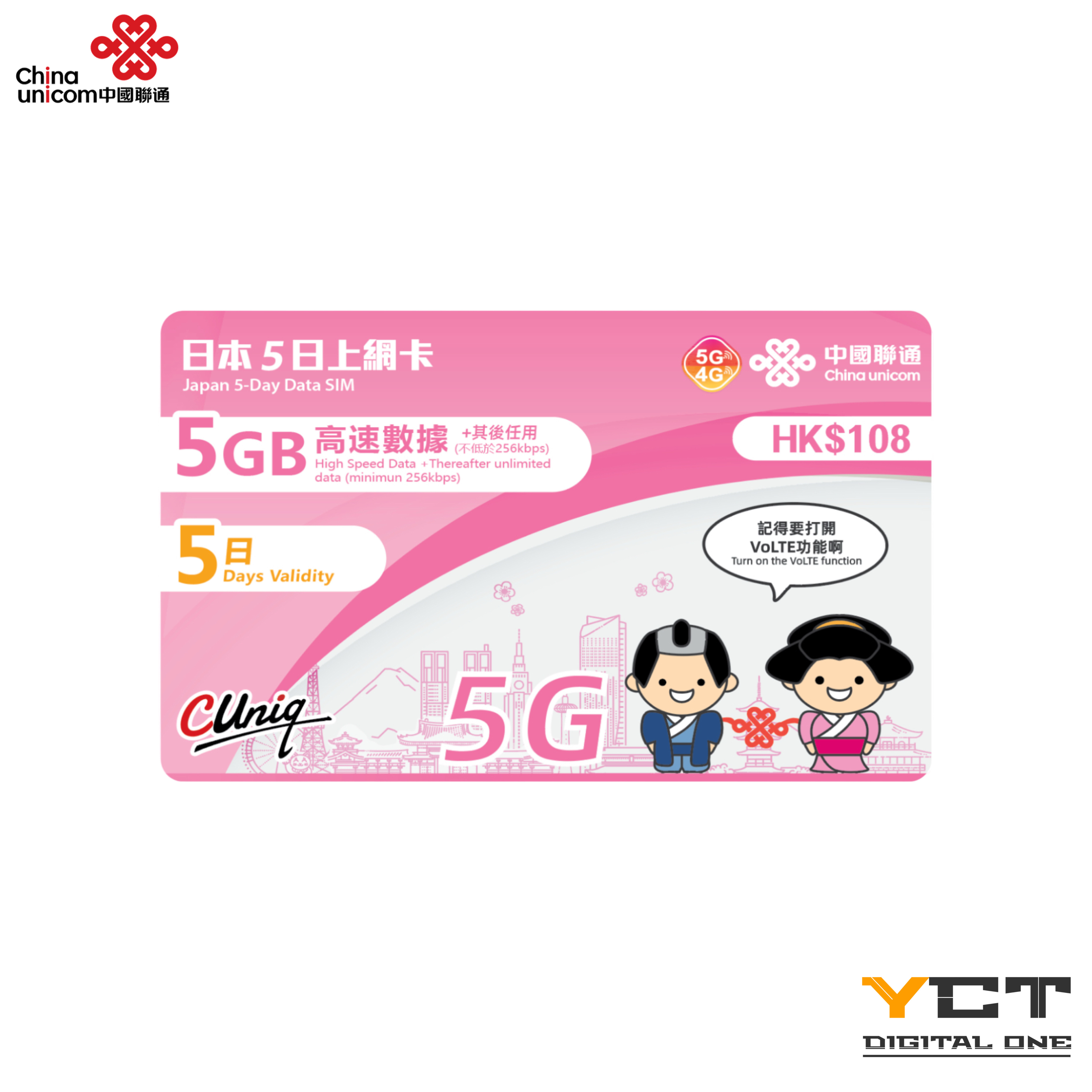 中國聯通 日本5G/4G 5日上網卡（5GB）