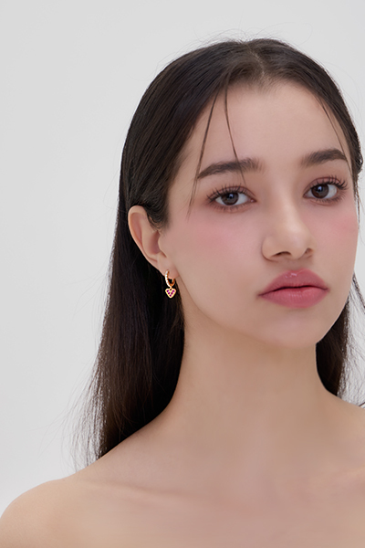 粉戀心語。夾式耳環