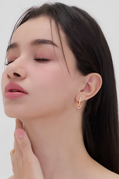 粉戀心語。夾式耳環