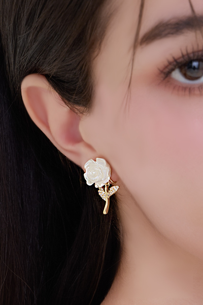 法式玫瑰詩語。夾式耳環