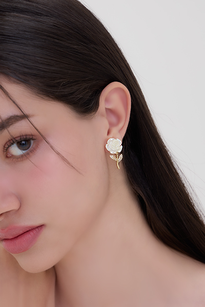 法式玫瑰詩語。夾式耳環