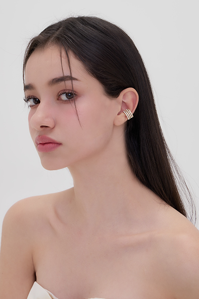 韓系雙排珍珠鋯石耳骨夾(單支)