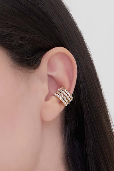 韓系雙排珍珠鋯石耳骨夾(單支)