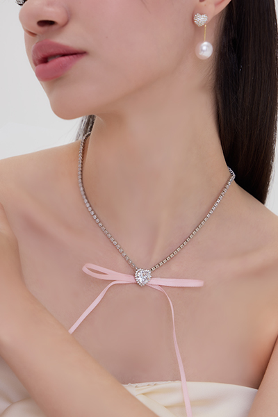 粉色夢幻愛心鋯石項鍊