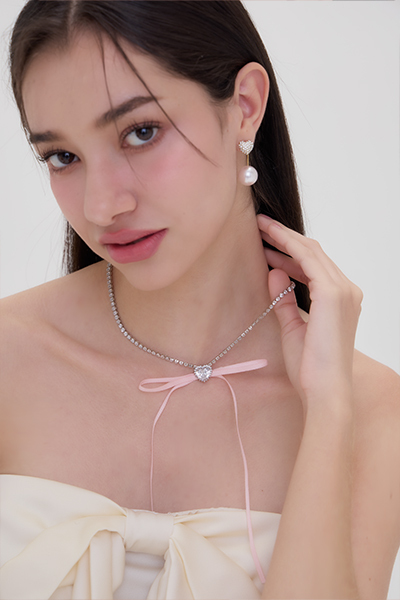 粉色夢幻愛心鋯石項鍊