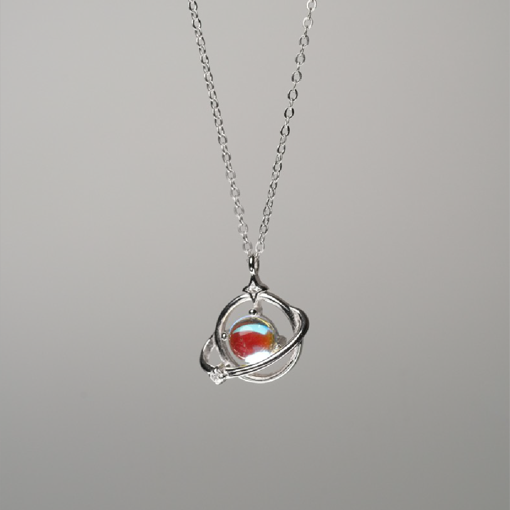 美麗的行星月石純銀項鍊