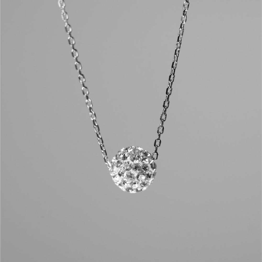 滾珠鑲鑽純銀項鍊