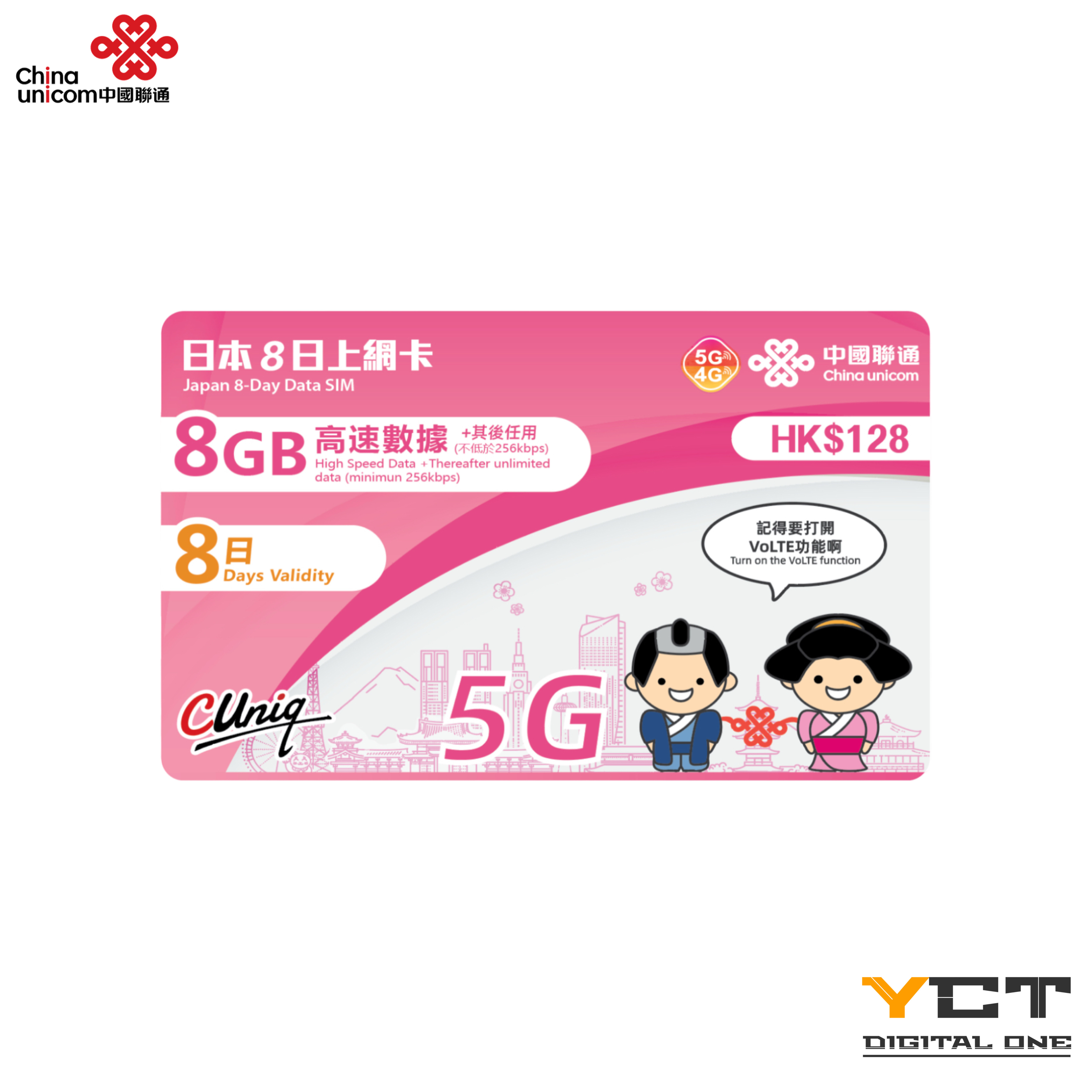 中國聯通 日本5G/4G 8日上網卡（8GB）