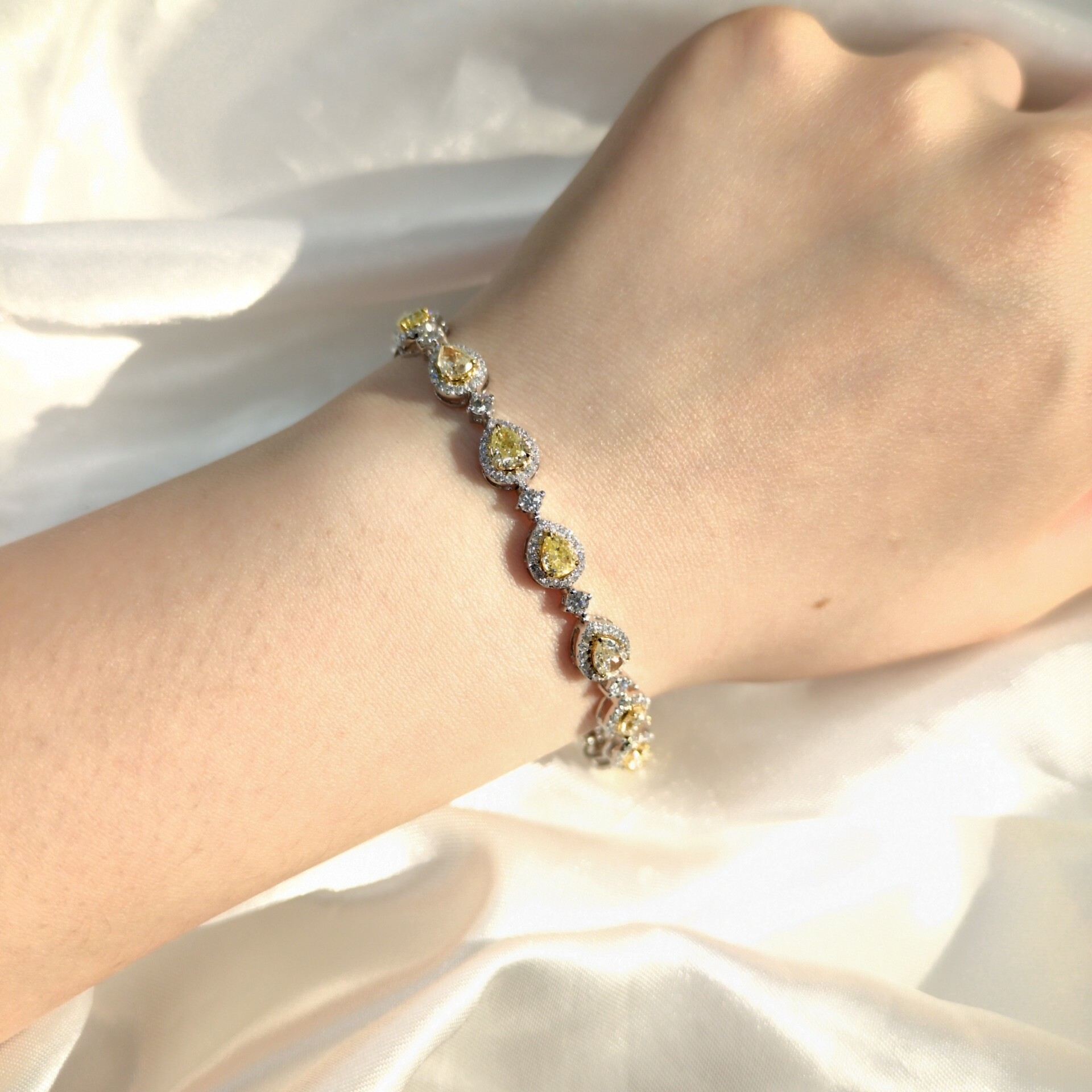 18K White Gold 5.75ct Fancy Yellow Pear Shaped Diamond Earrings