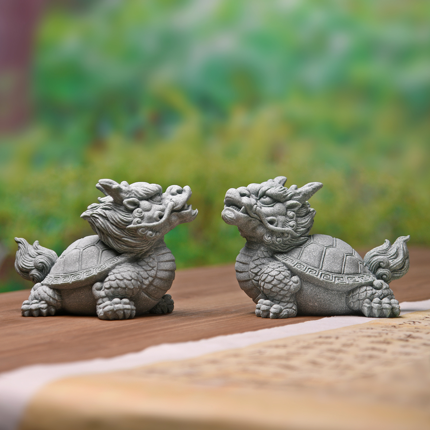 傳藝工坊- 『招財臨門Q版龍龜』招財祥獸青砂石塑