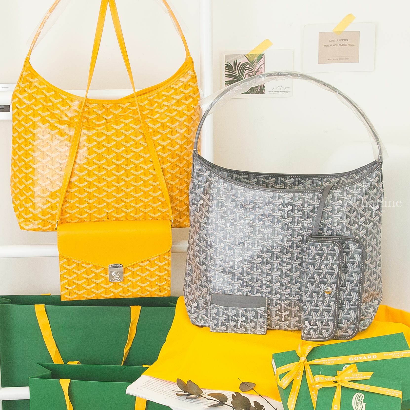 Goyard Saint-Sulpice Card Wallet 灰色卡片夾,Goyard Hobo 灰色肩背包,Goyard Hobo 黃色肩背包,Goyard Chypre Wallet 黃色肩背包-Charline Boutique 精品代購