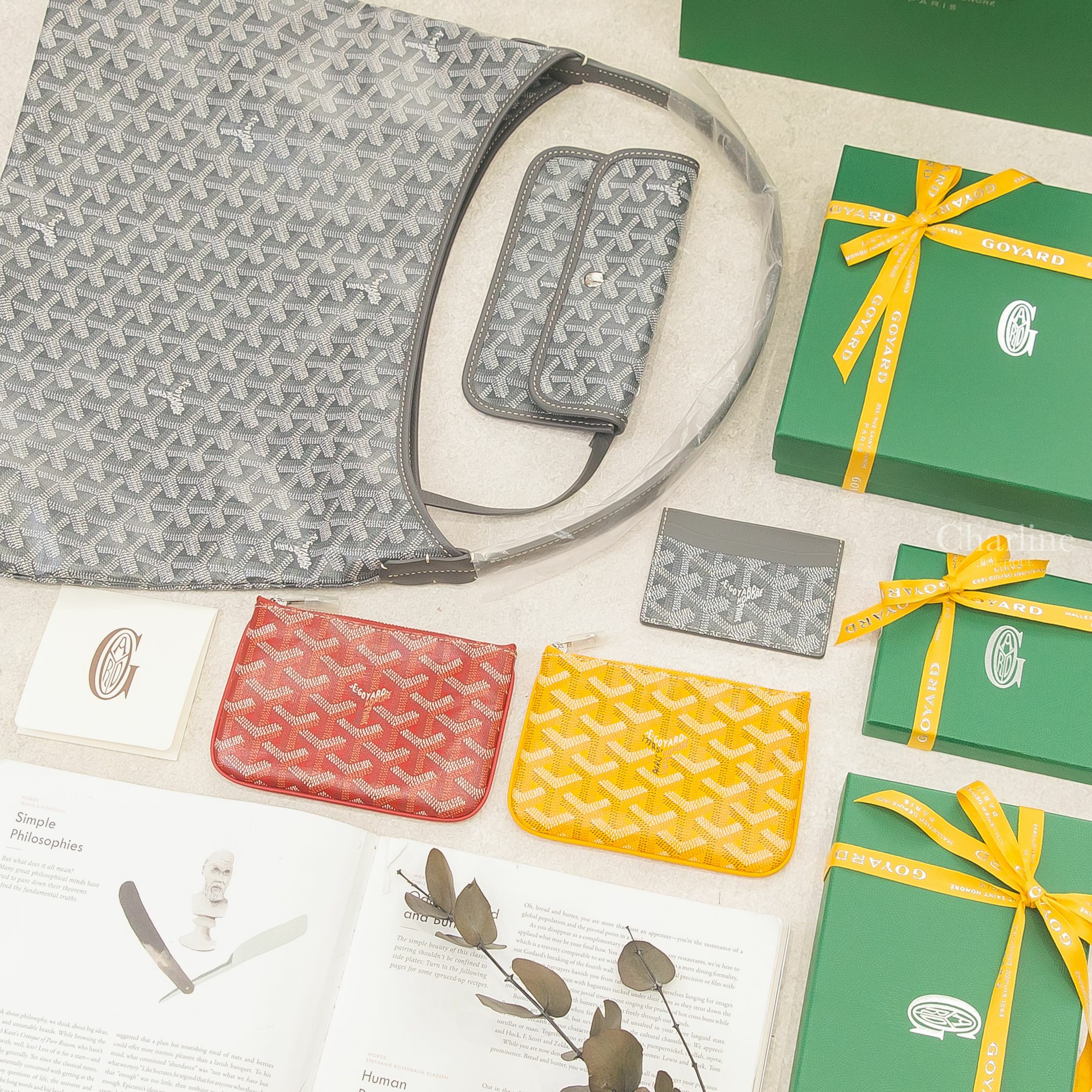 Goyard Saint-Sulpice Card Wallet 灰色卡片夾,Goyard Hobo 灰色肩背包,Goyard Sénat Mini Pouch 黃色拉鍊零錢包/紅色拉鍊零錢包-Charline Boutique 精品代購