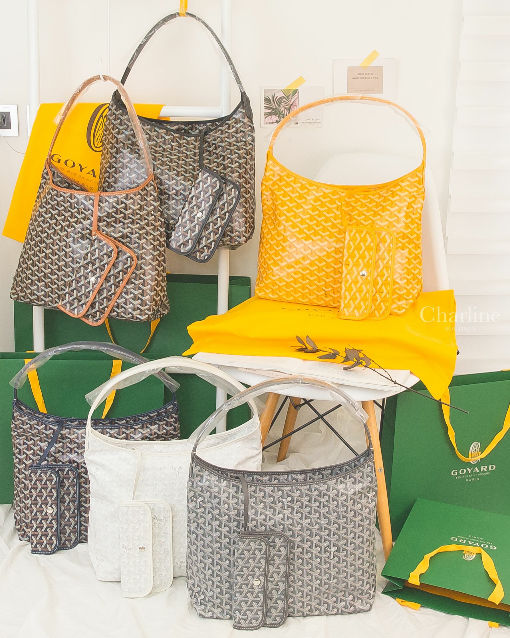 Goyard Bohème Hobo Bag 黃色手提肩背包,Hobo 黑色拼咖啡色手提肩背包,Hobo 海軍藍手提肩背包,Hobo 灰色手提肩背包,Hobo 黑色手提肩背包,Hobo 白色手提肩背包-Charline Boutique 精品代購