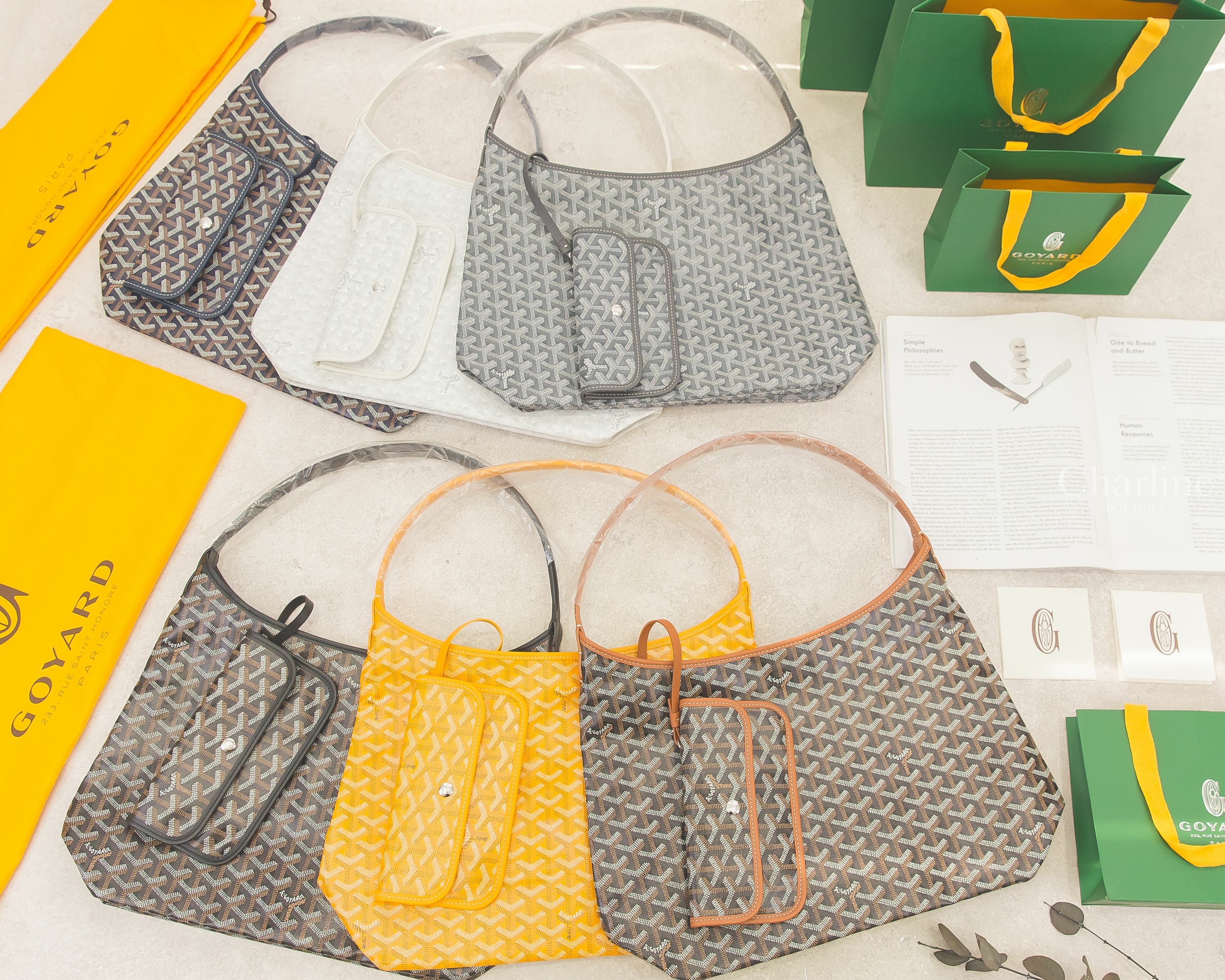 Goyard Bohème Hobo Bag 黃色手提肩背包,Hobo 黑色拼咖啡色手提肩背包,Hobo 海軍藍手提肩背包,Hobo 灰色手提肩背包,Hobo 黑色手提肩背包,Hobo 白色手提肩背包-Charline Boutique 精品代購