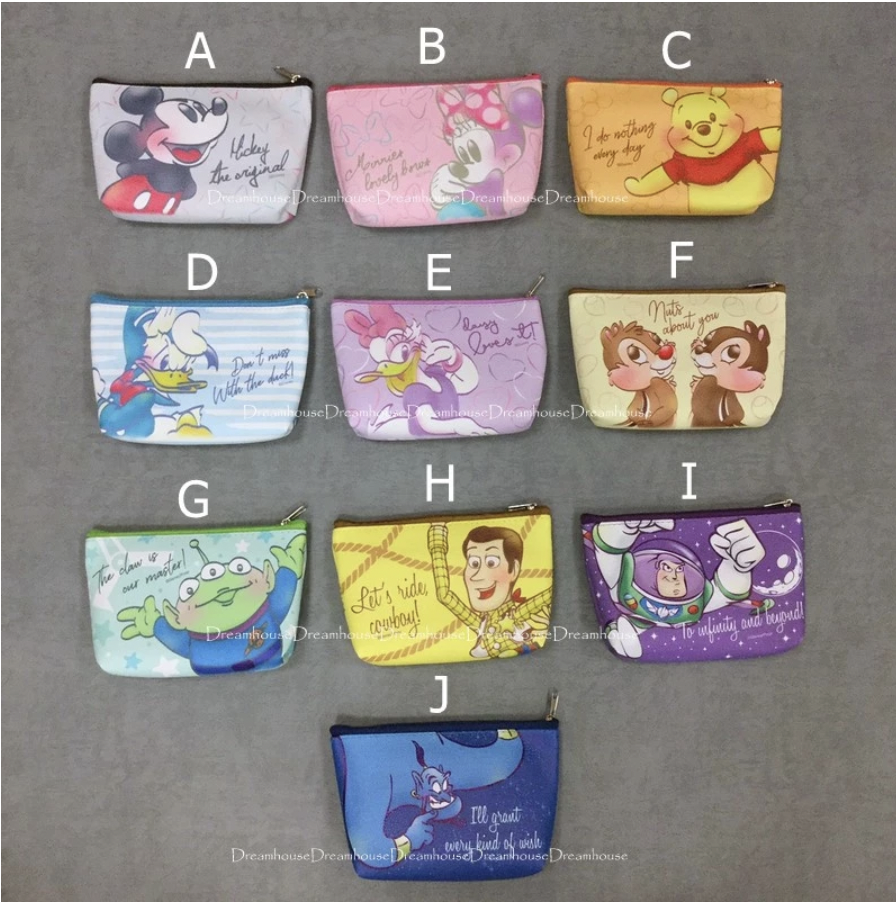 米奇 米妮 小熊維尼 阿拉丁神燈 胡迪 巴斯光年 唐老鴨 黛西 奇奇蒂蒂 三眼怪 皮質 萬用包 收納包 化妝包