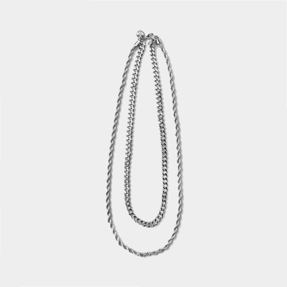 RECOVERY 麻花雙層項鍊,亮銀