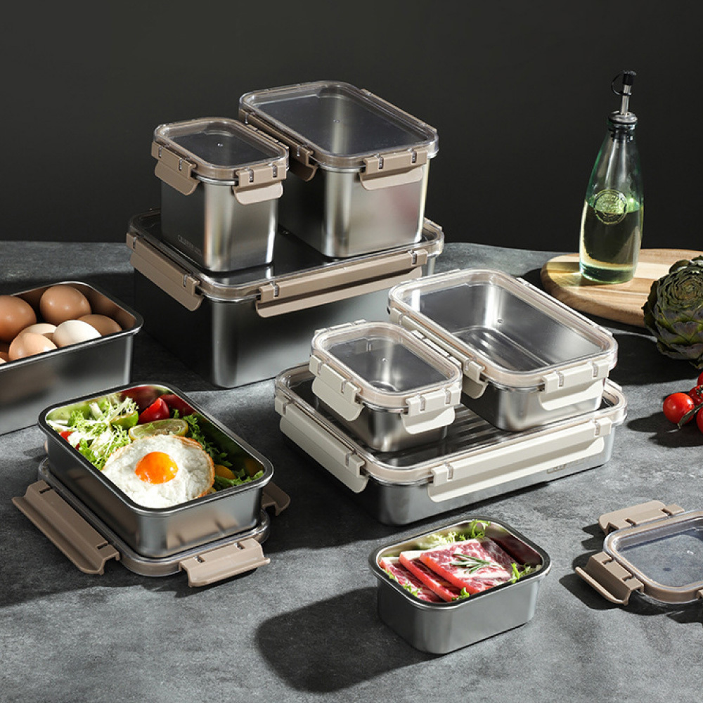 元氣熊 日式可微波304不銹鋼保鮮盒/米色