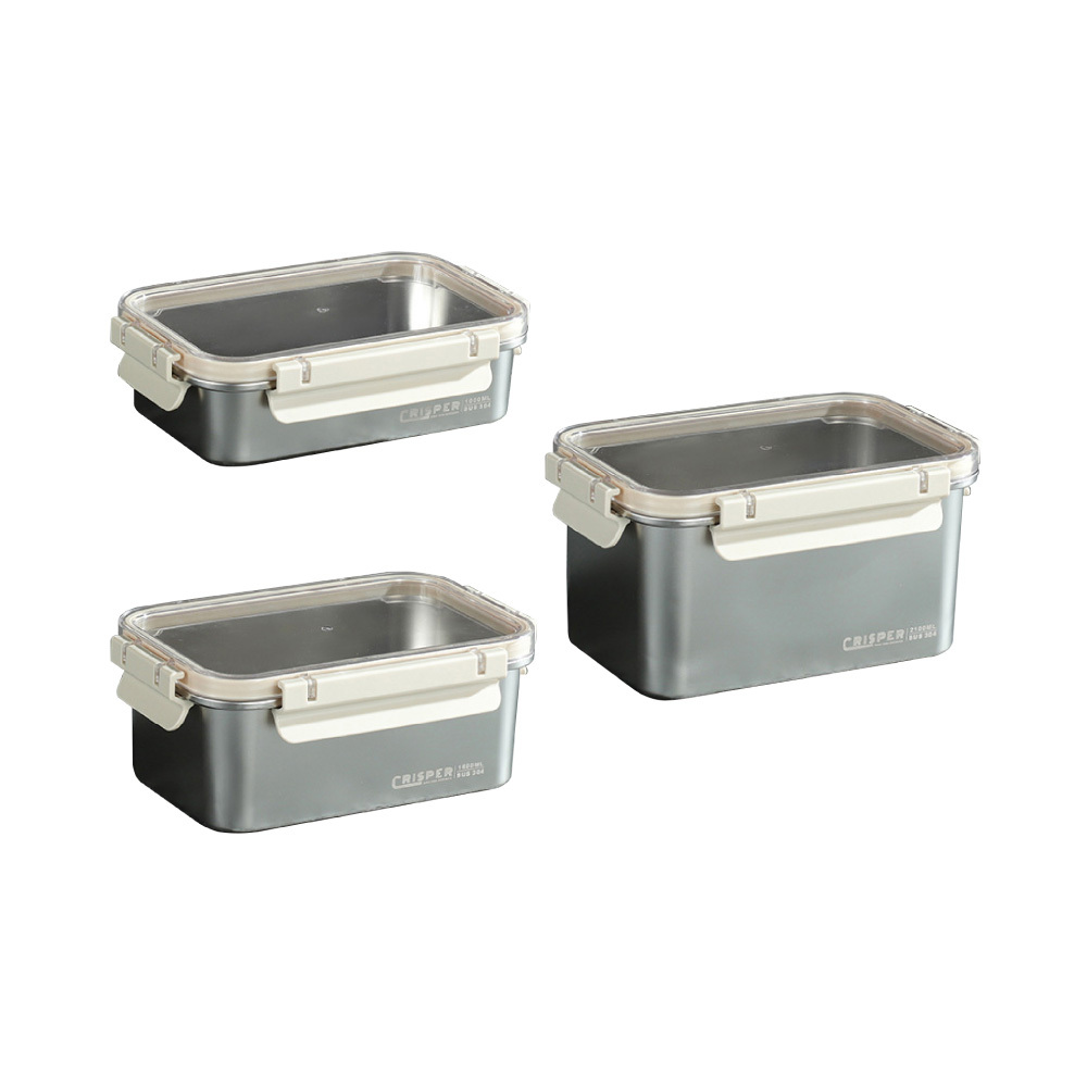 元氣熊 日式可微波304不銹鋼保鮮盒/米色