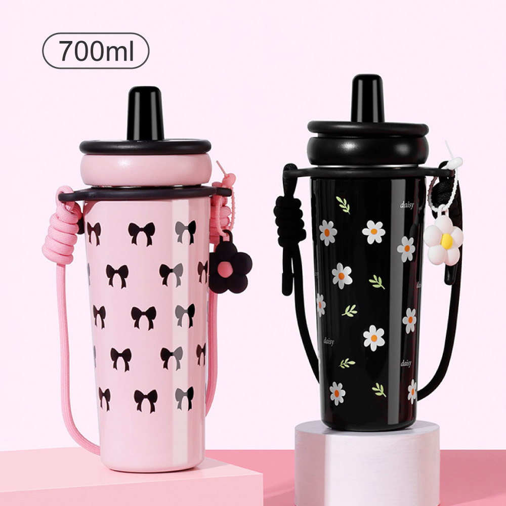 元氣熊 可背提陶瓷內膽吸管保溫杯/700ml