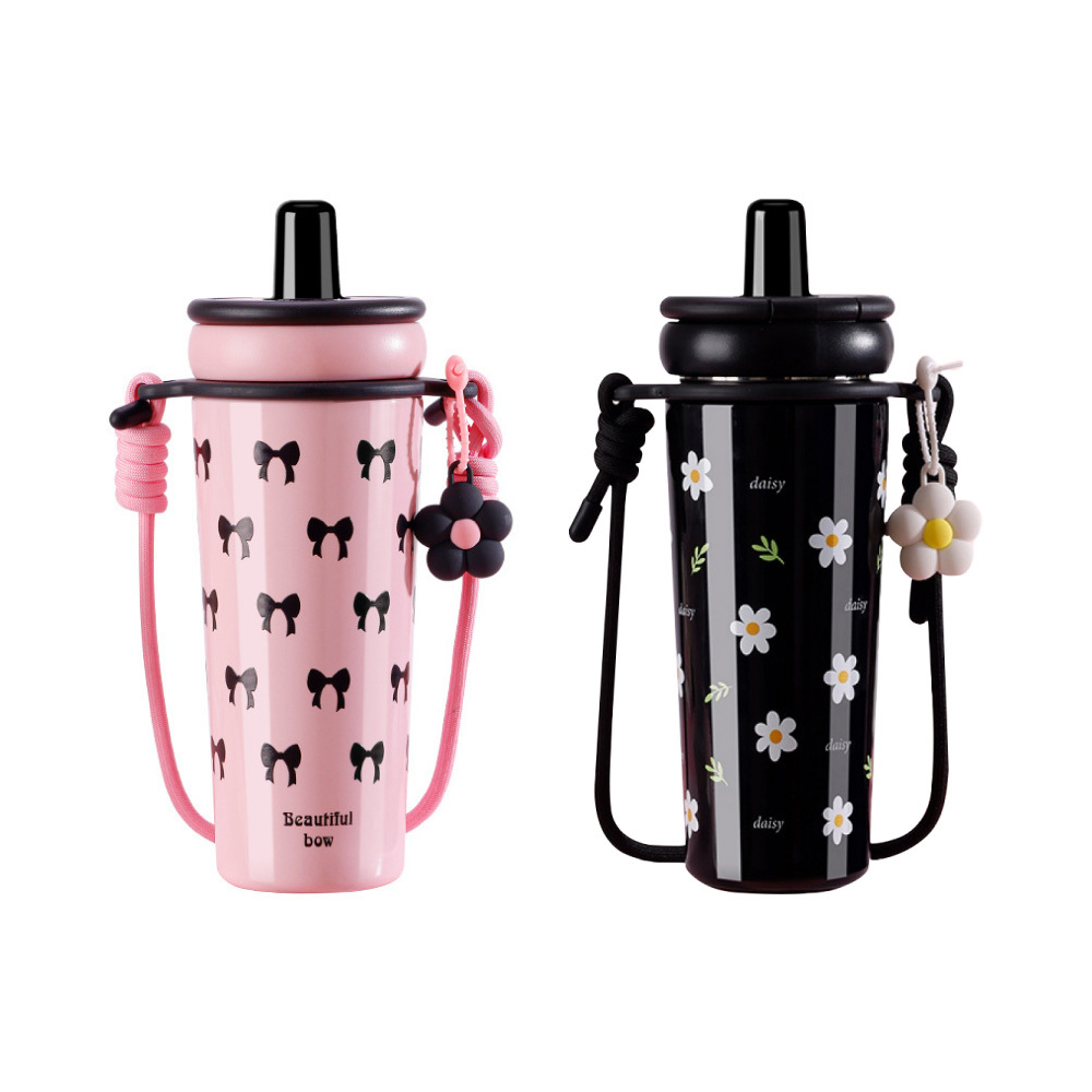 元氣熊 可背提陶瓷內膽吸管保溫杯/700ml