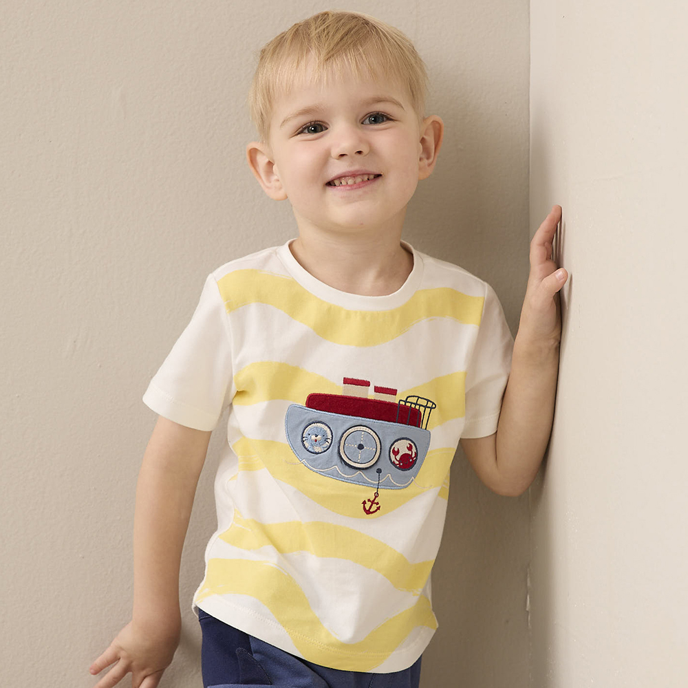 <5折> PIPPY 波浪快樂觀景船印花短袖上衣 黃