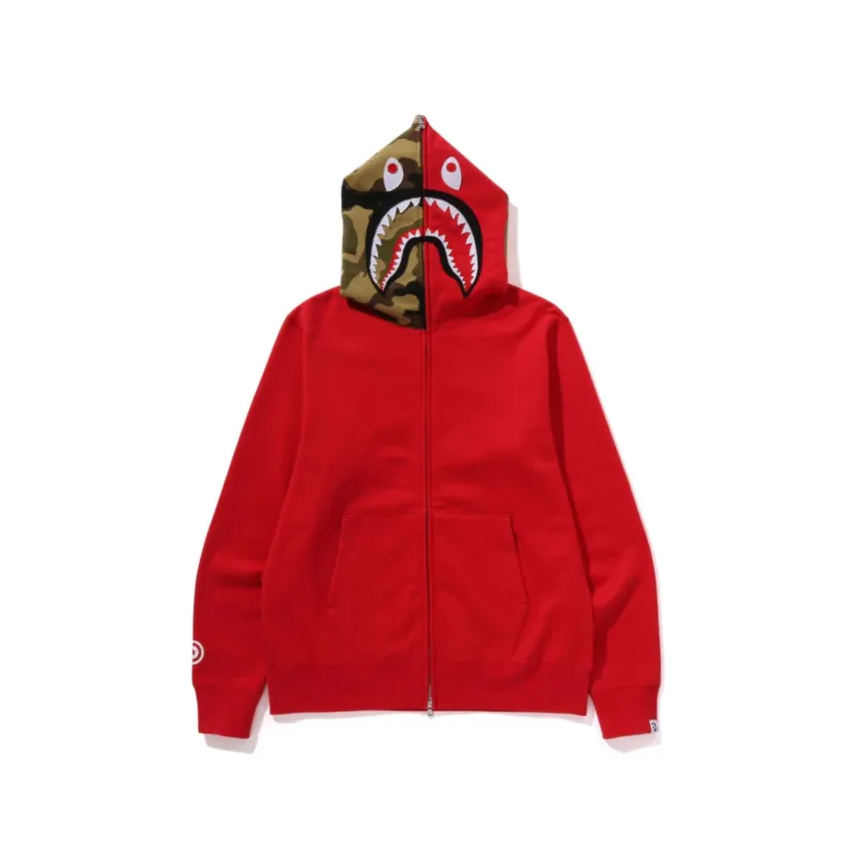 A BATHING APE BAPE 1ST SHARK FULL ZIP HOODIE JACKET 鯊魚 連帽外套 半迷彩 紅色-1K70115005