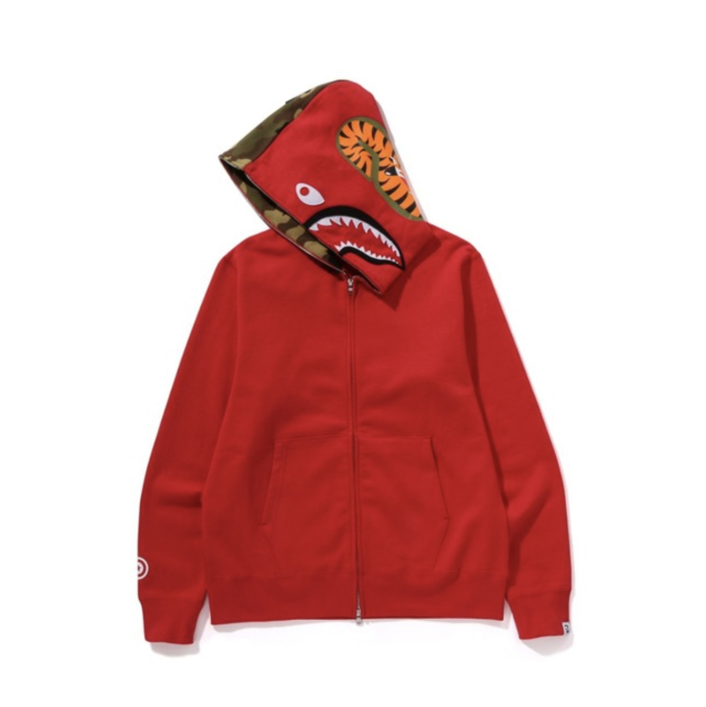 A BATHING APE BAPE 1ST SHARK FULL ZIP HOODIE JACKET 鯊魚 連帽外套 半迷彩 紅色-1K70115005