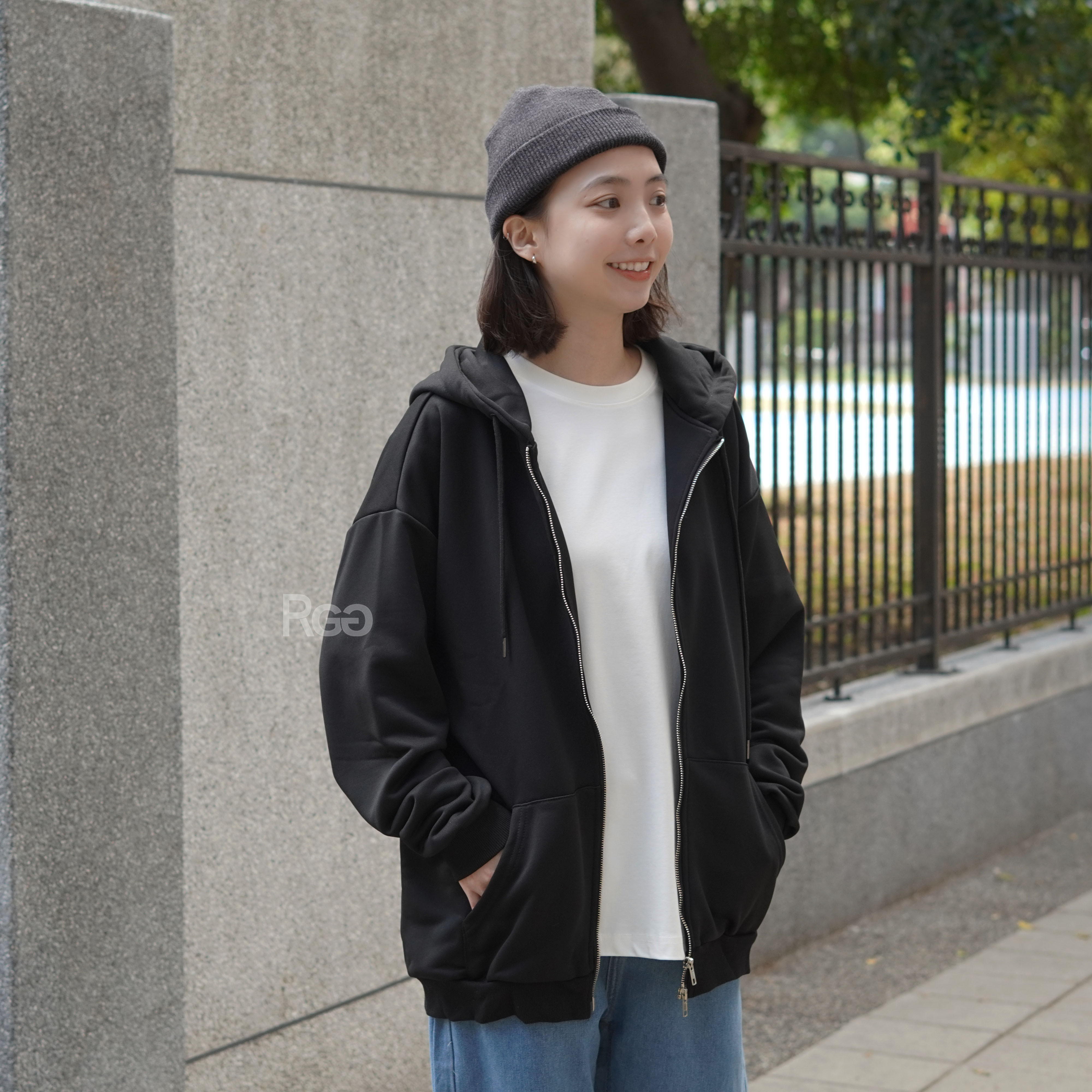 #80164 重磅寬鬆落肩素面連帽外套