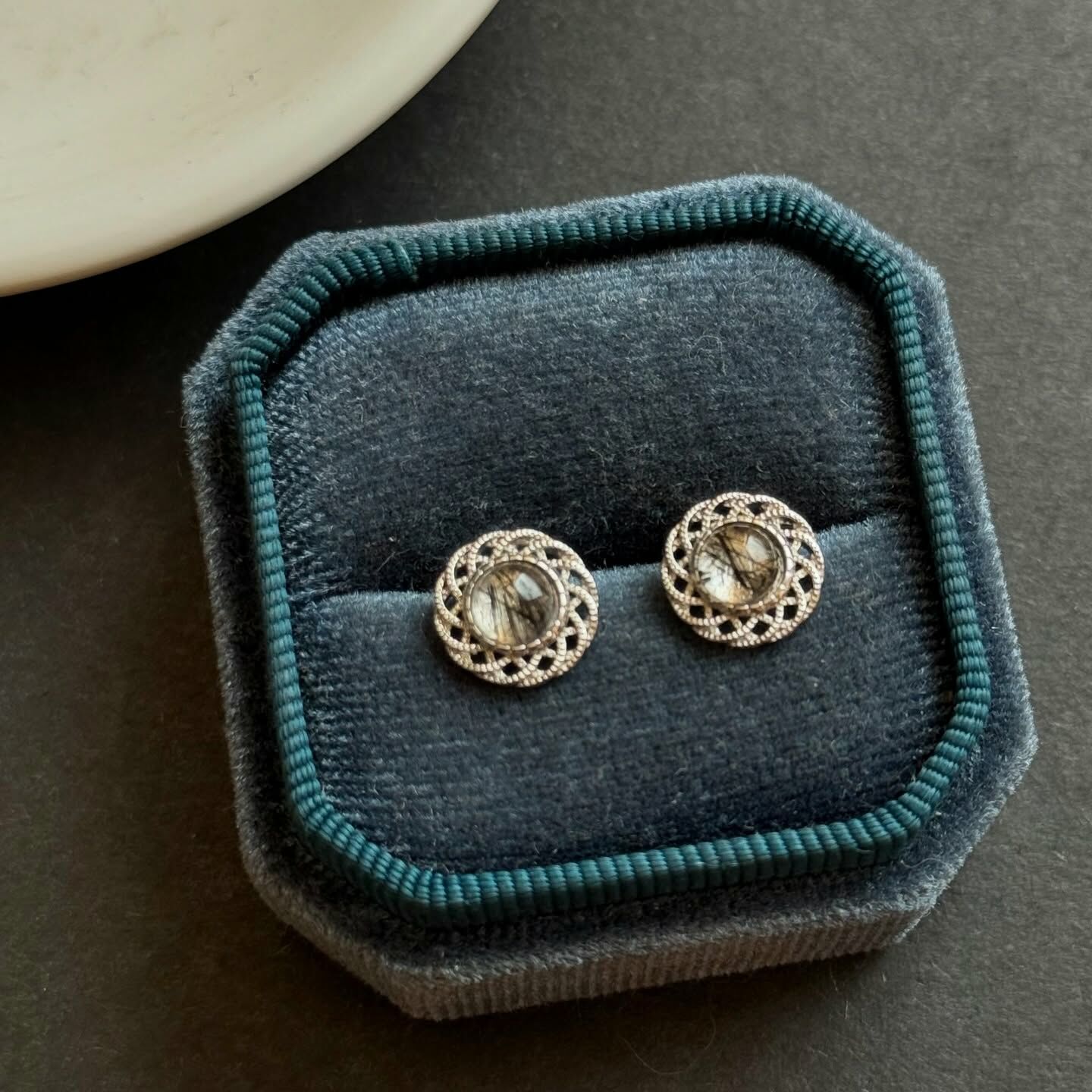 [原石] 黑髮晶 925銀耳環