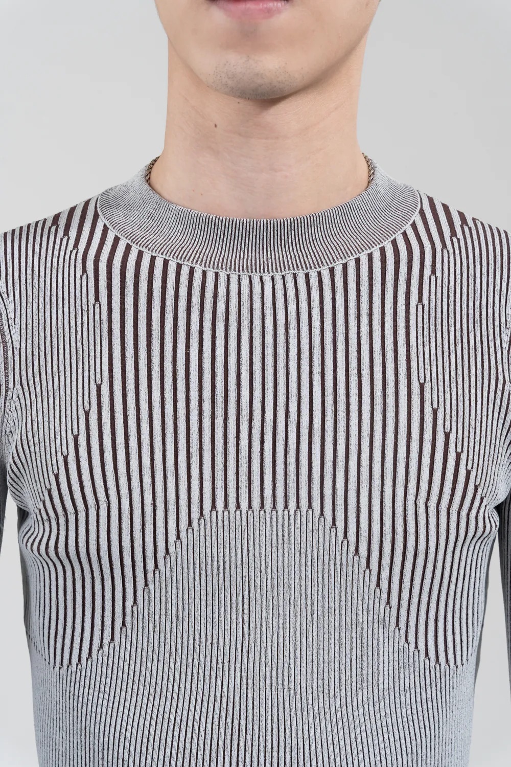 Silver9 雙色流線形毛衣（灰咖）