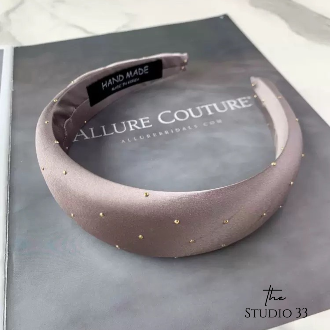 復古緞面釘珠寬版髮箍(特價)