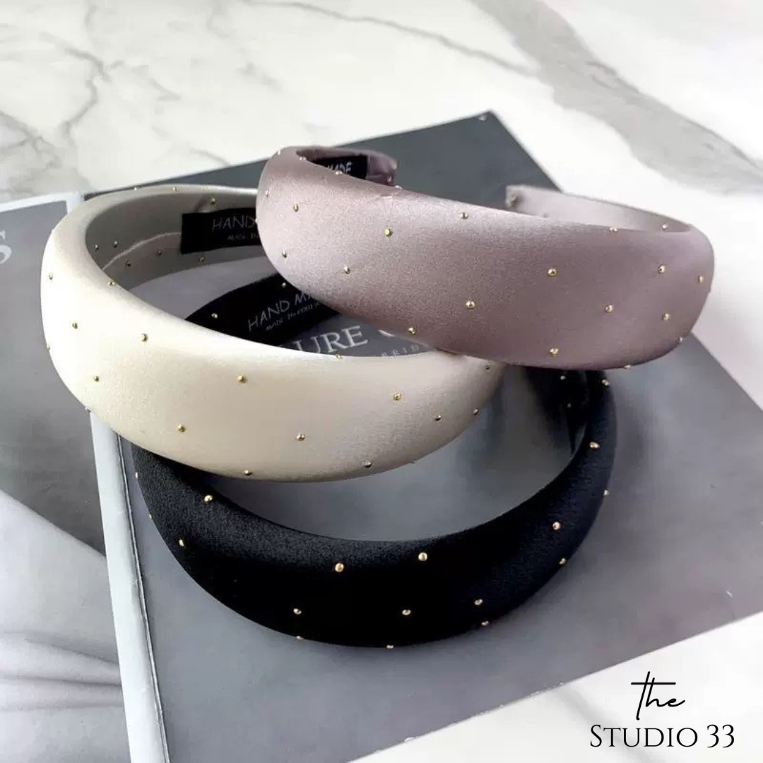 復古緞面釘珠寬版髮箍(特價)