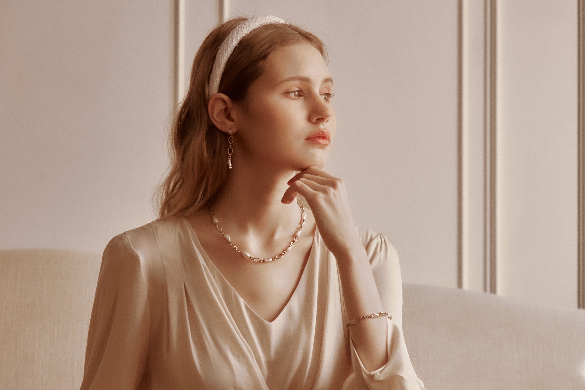 黃銅飾品, 項鍊, 飾品, 黃銅, 鋯石,天然珍珠