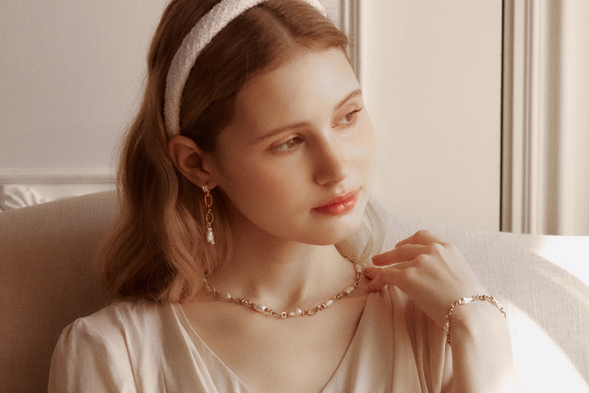 黃銅飾品, 項鍊, 飾品, 黃銅, 鋯石,天然珍珠