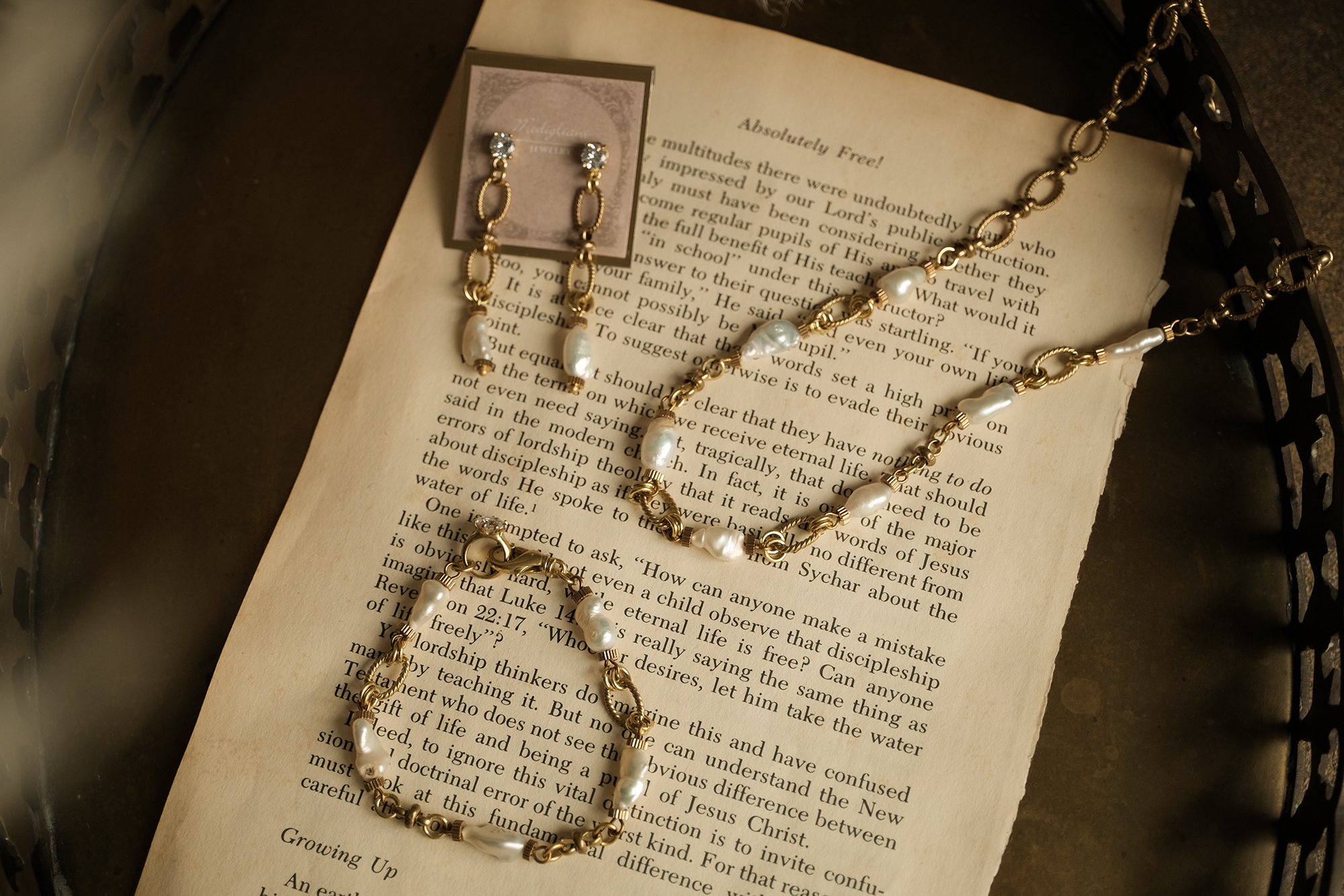 黃銅飾品, 項鍊, 飾品, 黃銅, 鋯石,天然珍珠