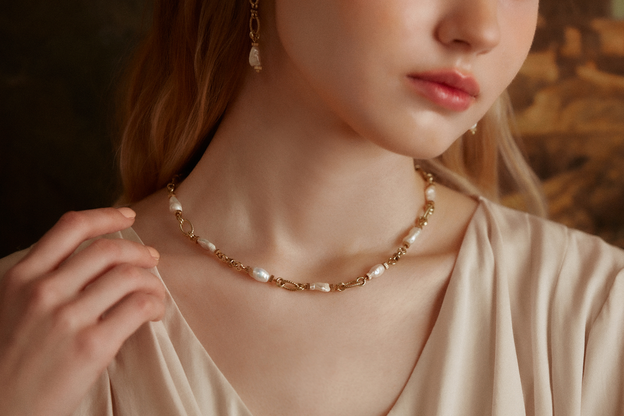 黃銅飾品, 項鍊, 飾品, 黃銅, 鋯石,天然珍珠