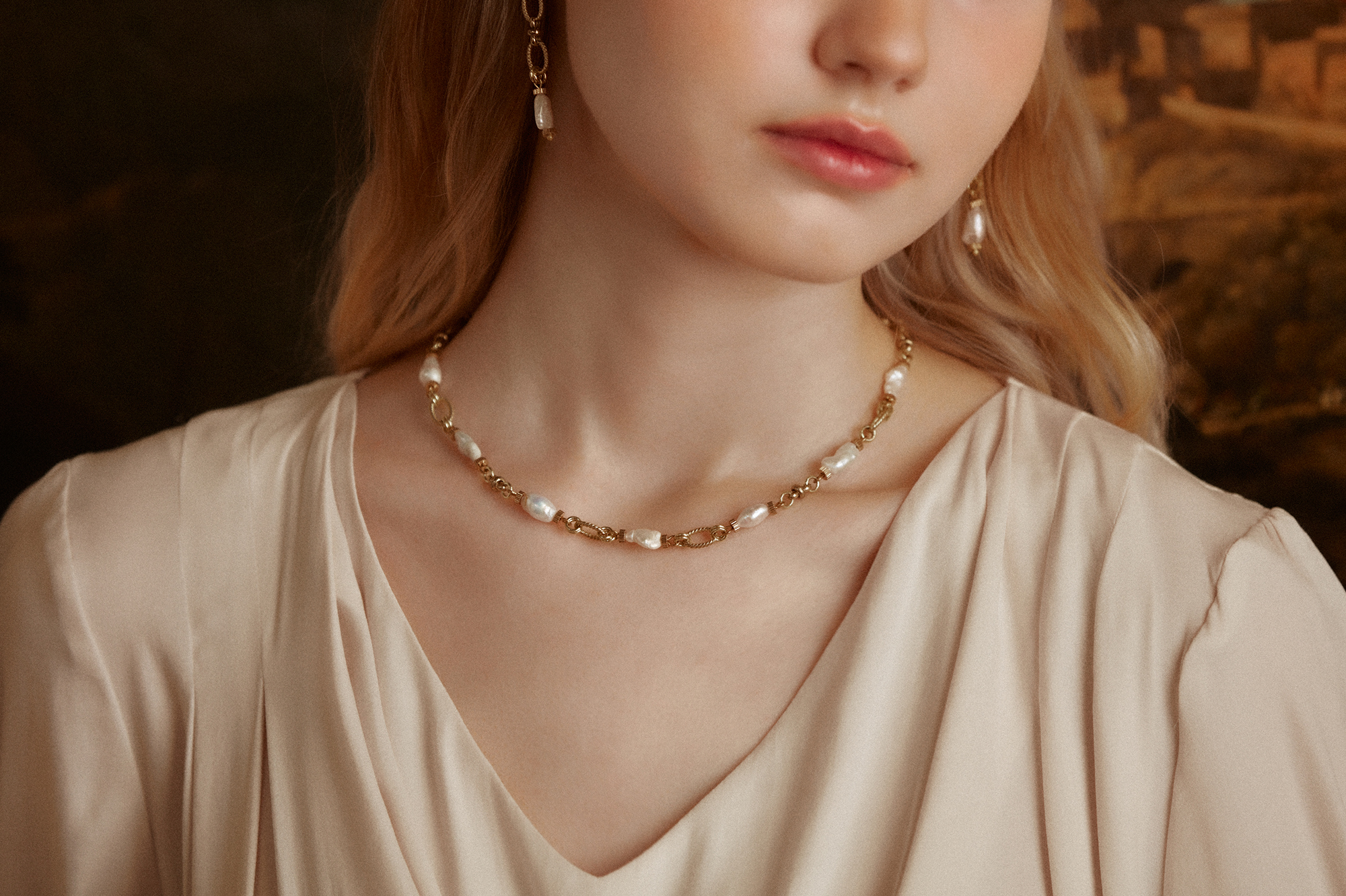 黃銅飾品, 項鍊, 飾品, 黃銅, 鋯石,天然珍珠