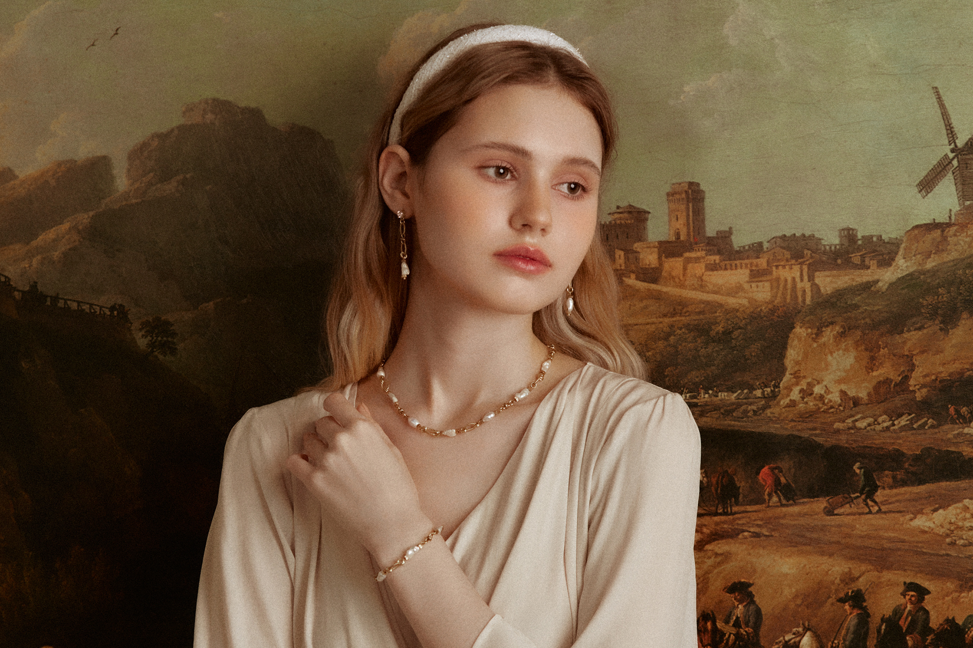 黃銅飾品, 耳環, 飾品, 黃銅, 鋯石,天然珍珠