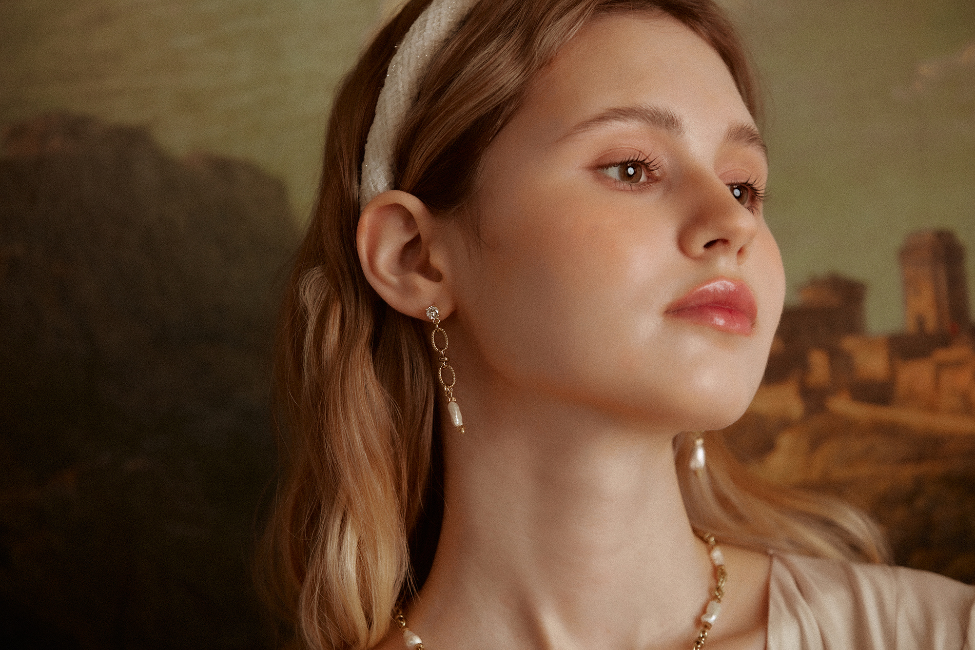 黃銅飾品, 耳環, 飾品, 黃銅, 鋯石,天然珍珠