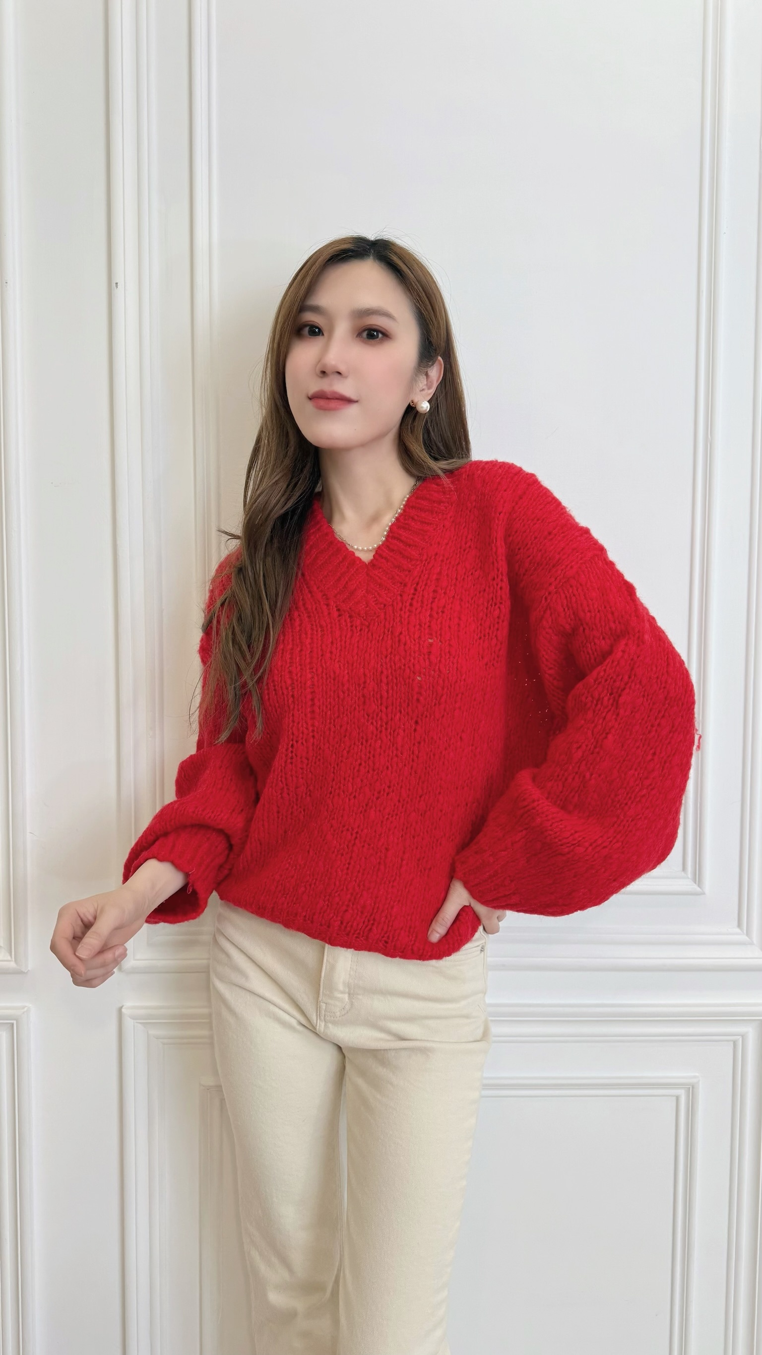 (年節必備)Ｖ領針織上衣