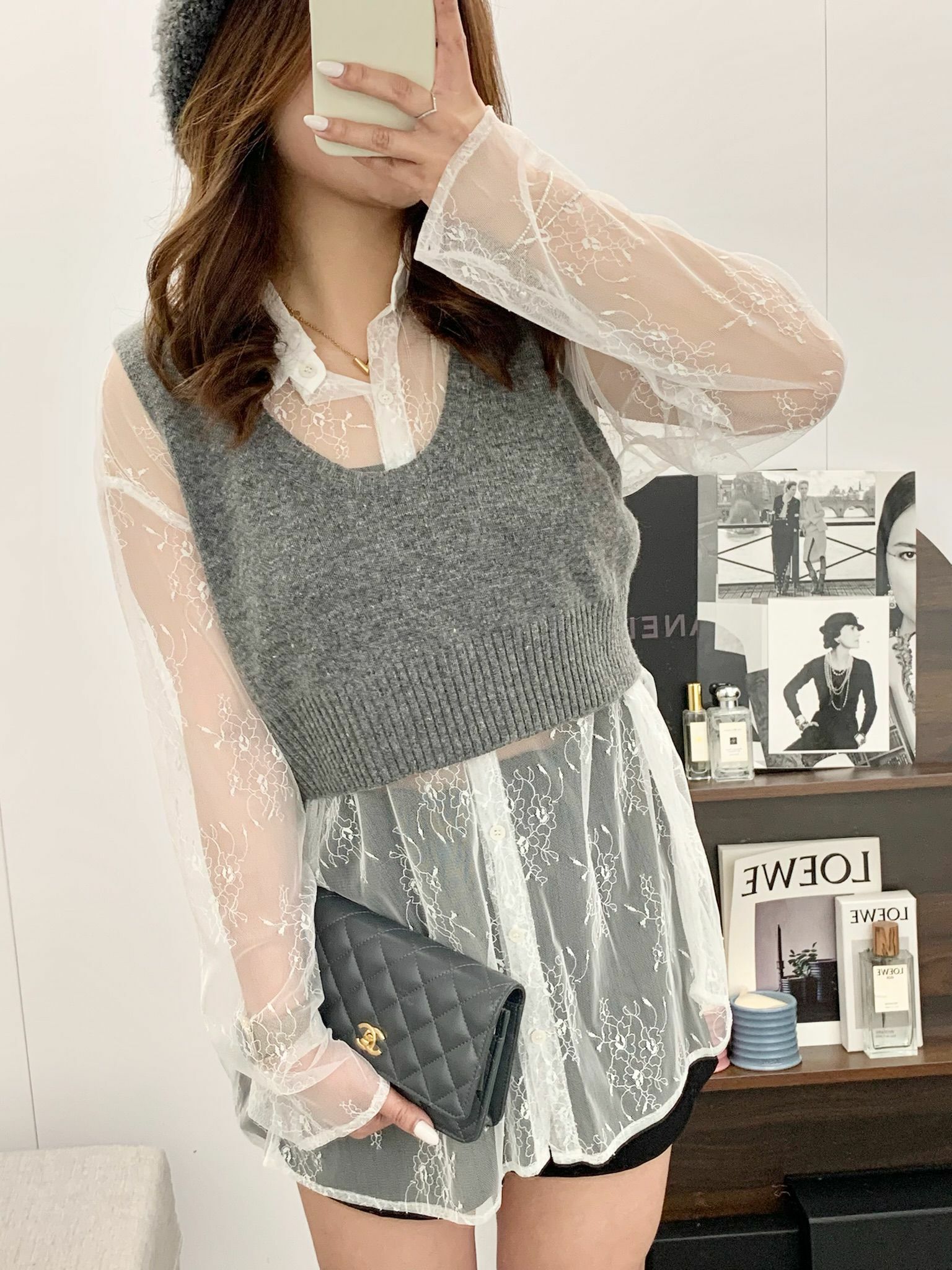 短版簡約針織背心(灰色)