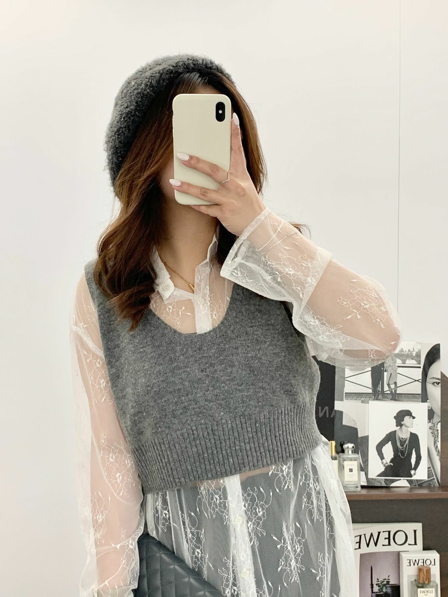 短版簡約針織背心(灰色)