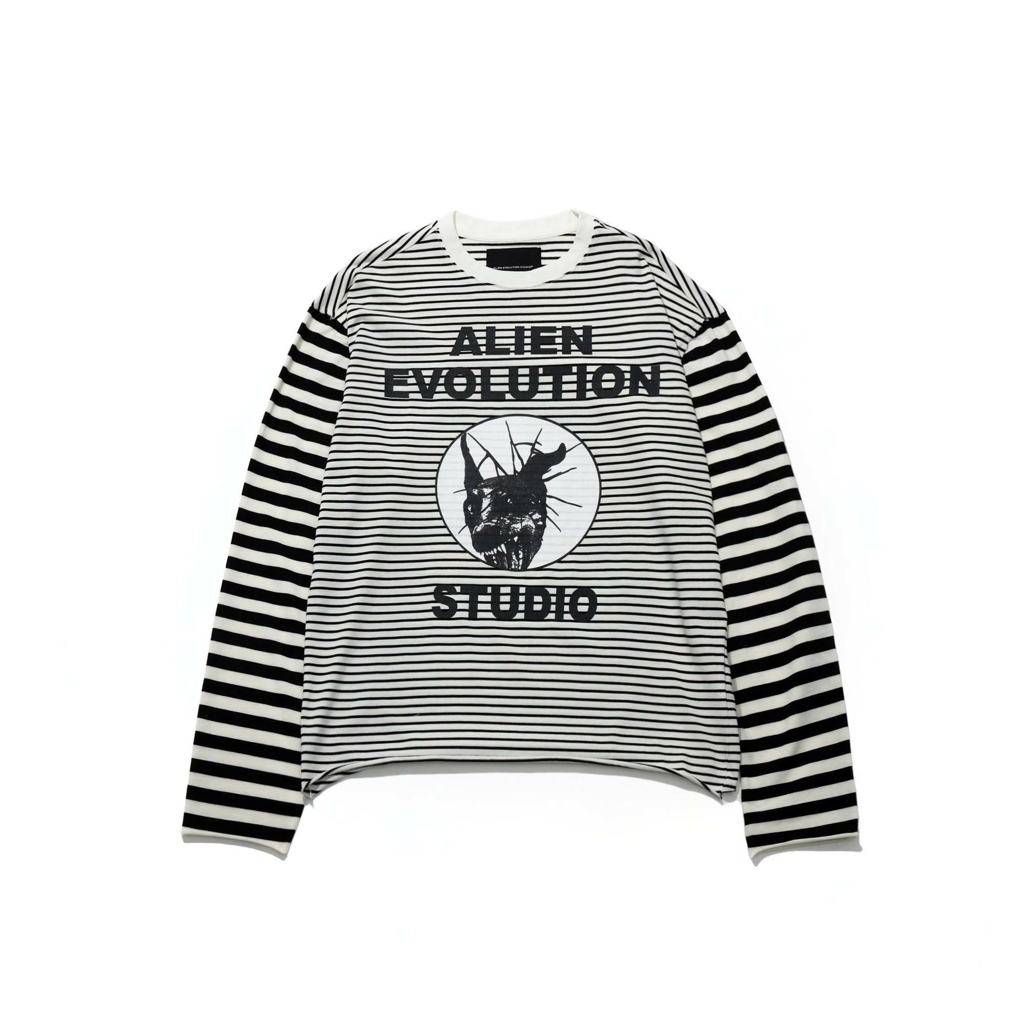 AES Black Dog Stripe Splicing Long Sleeve Tee