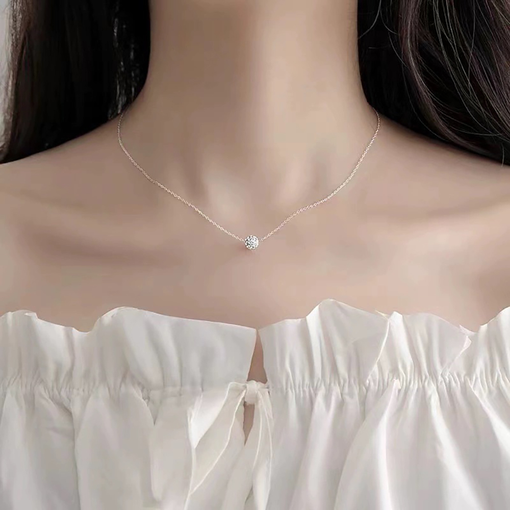 滾珠鑲鑽純銀項鍊實戴